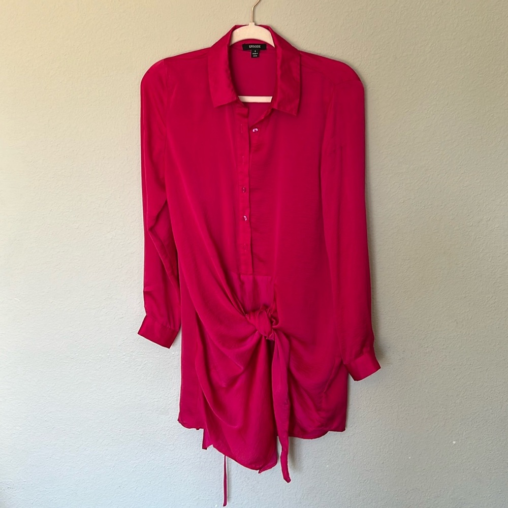 Satin hot pink knotted mini dress